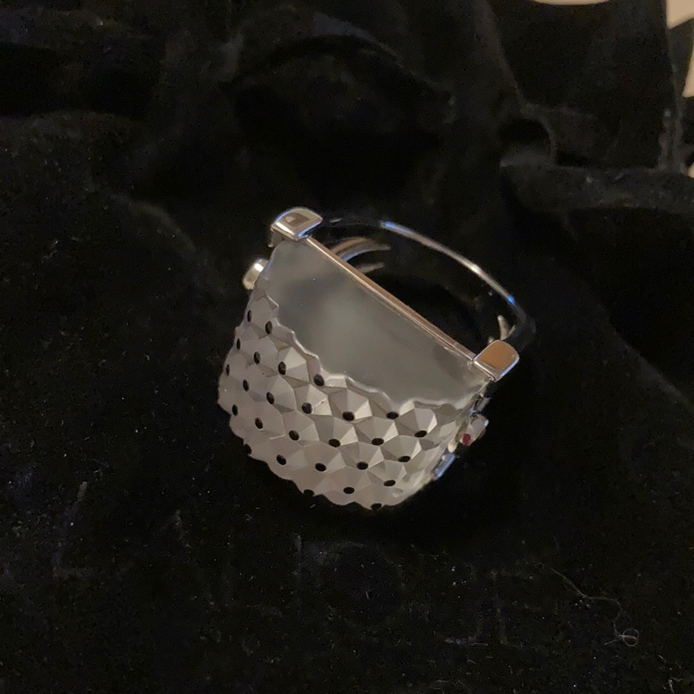 Lalique Silver Rectangular Cactus Ring Size 51 - image 1